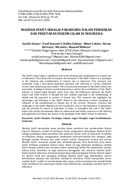 (PDF) Mazhab Syafi'I Sebagai Paradigma Dalam Pemikiran Dan Penetapan ...