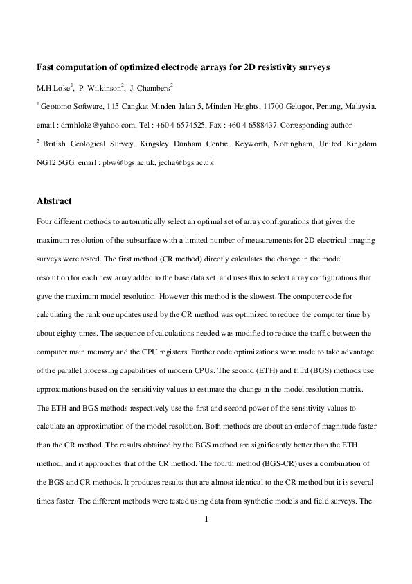 (PDF) Fast computation of optimized electrode arrays for 2D resistivity ...