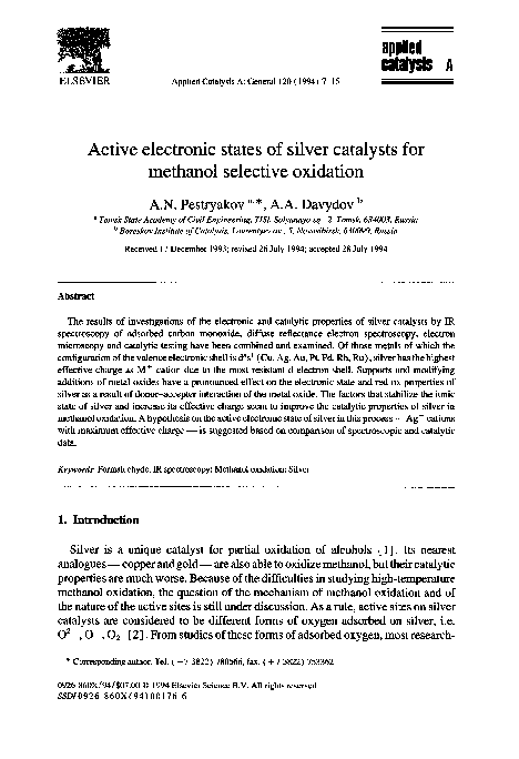 (PDF) Active electronic states of silver catalysts for methanol ...
