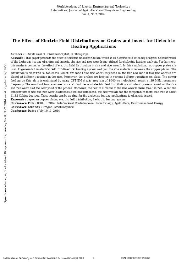 (PDF) The Effect of Electric Field Distributions on Grains and Insect ...