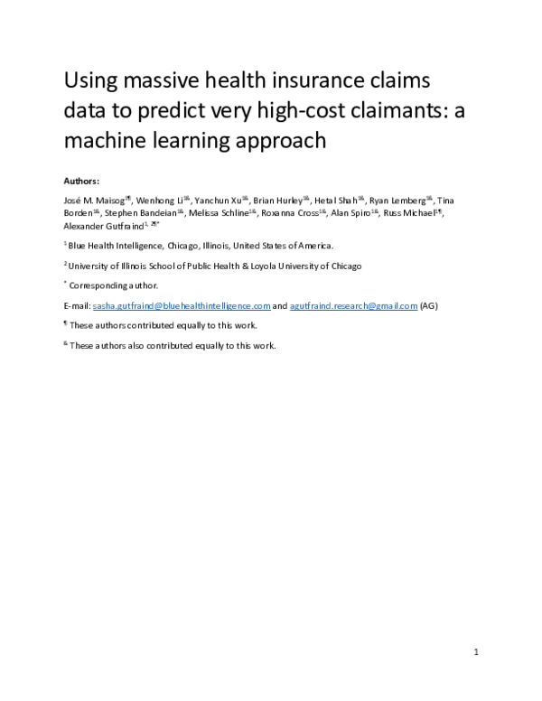 (PDF) Using massive health insurance claims data to predict very high