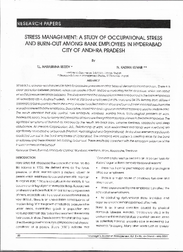 (PDF) Stress Management - A study on occupational