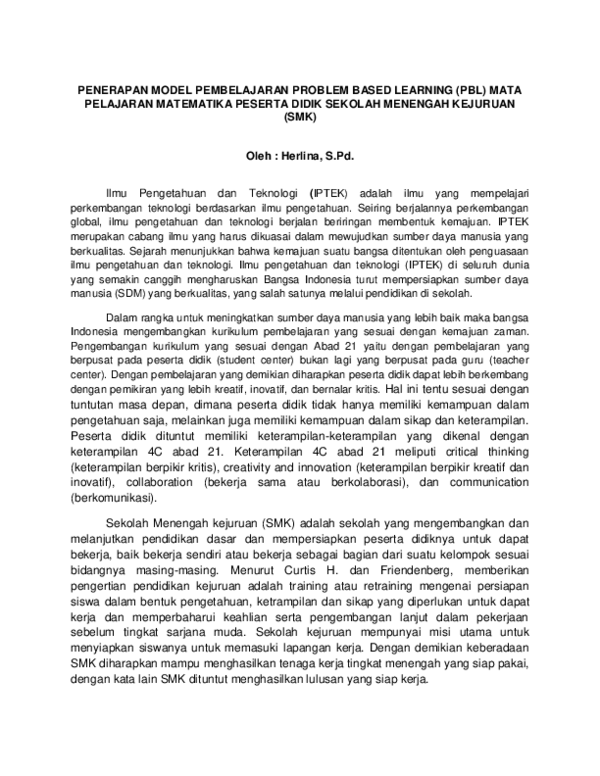 (PDF) PENERAPAN MODEL PEMBELAJARAN PROBLEM BASED LEARNING (PBL) MATA ...