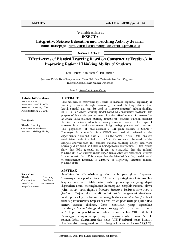 (PDF) Effectiveness of Blended Learning Based on Constructive Feedback ...