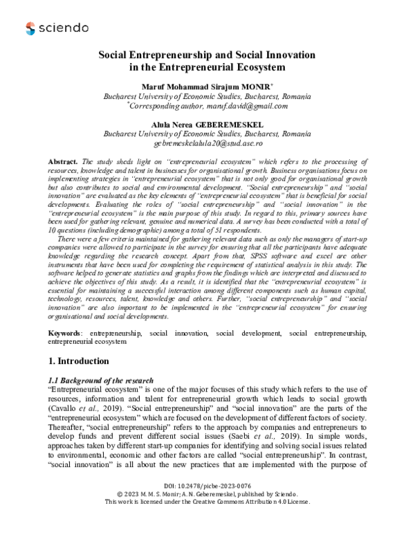 (PDF) Social Entrepreneurship and Social Innovation in the ...
