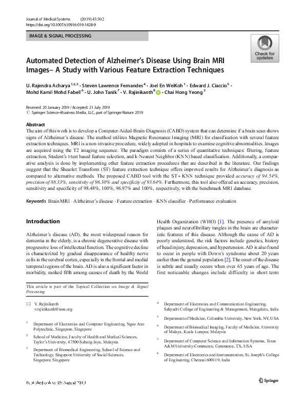 (PDF) Automated detection of Alzheimer’s Disease using Deep Learning in MRI
