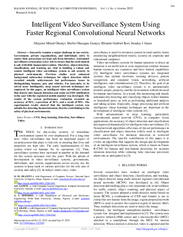 (PDF) Intelligent Video Surveillance System Using Faster Regional ...
