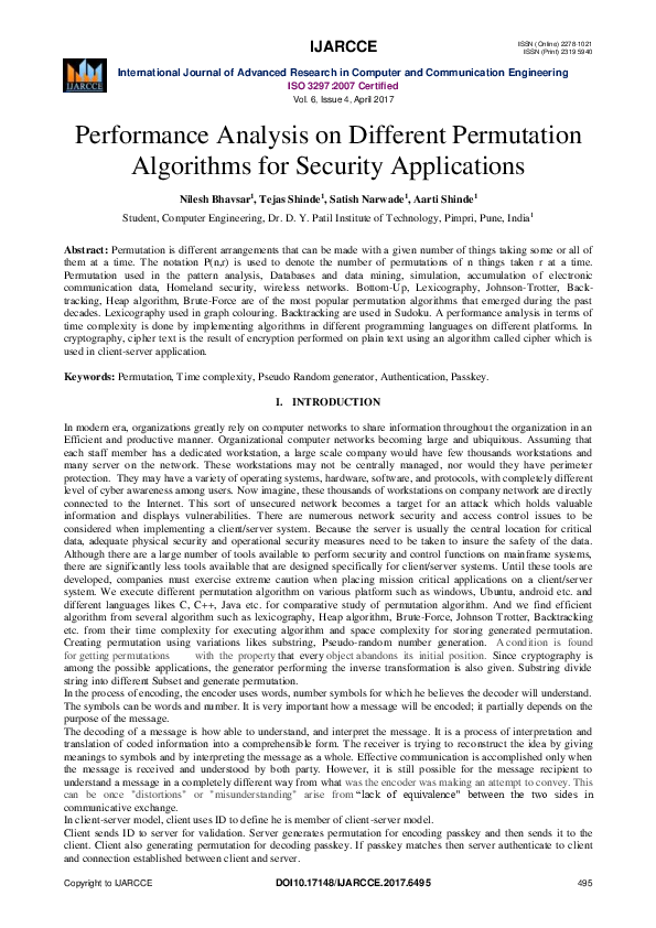 (PDF) Performance Analysis on Different Permutation Algorithms for ...