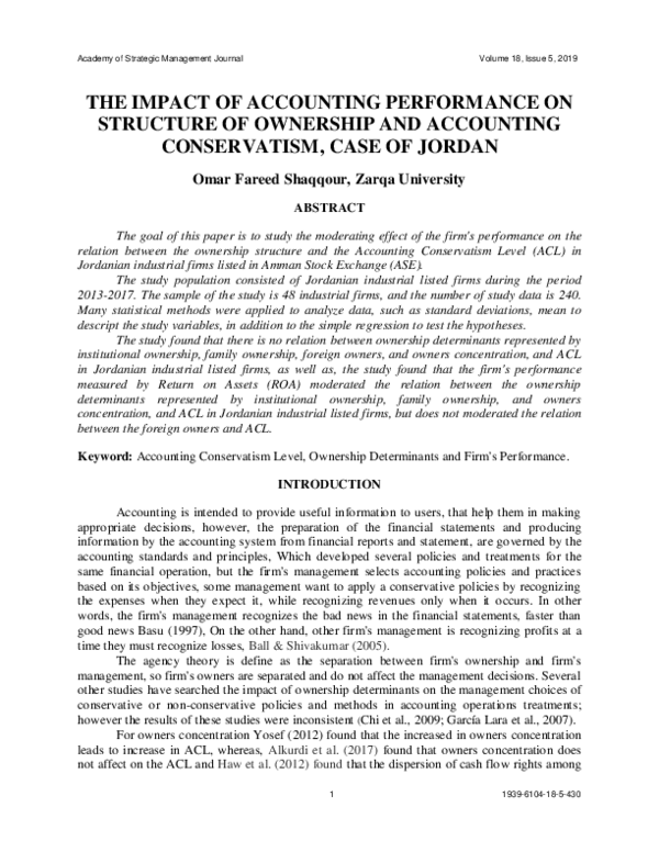 (PDF) The Impact of Accounting Performance on Structure of Ownership ...