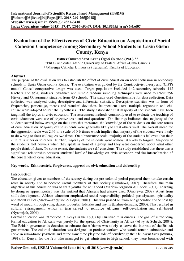 (PDF) Evaluation of the Effectiveness of Civic Education on Acquisition ...