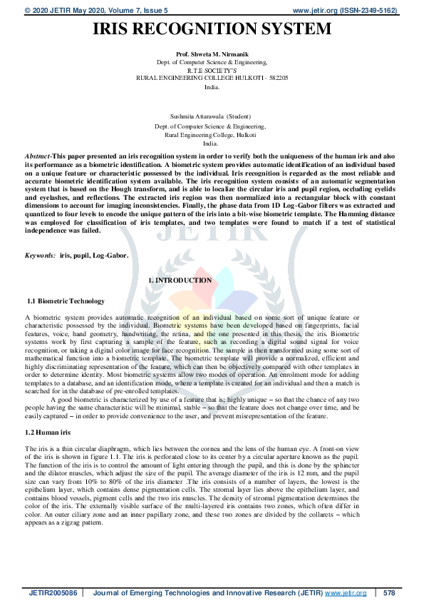 (PDF) Iris recognition system
