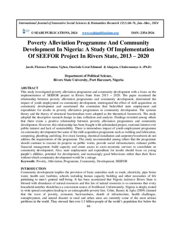 (PDF) Poverty Alleviation Programme And Community Development In ...