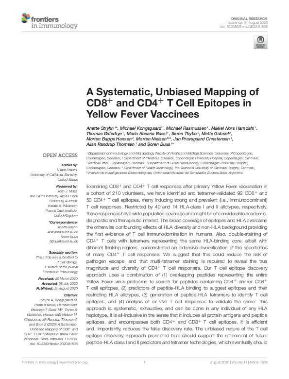 (PDF) A Systematic, Unbiased Mapping of CD8+ and CD4+ T Cell Epitopes ...