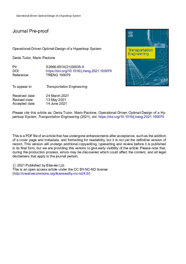 (PDF) Operational-driven optimal-design of a hyperloop system