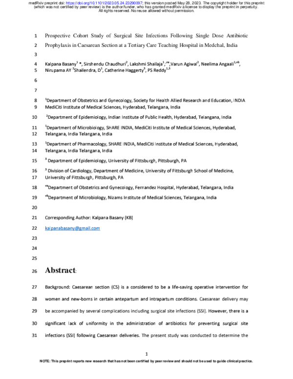 (PDF) Prospective Cohort Study of Surgical Site Infections Following ...