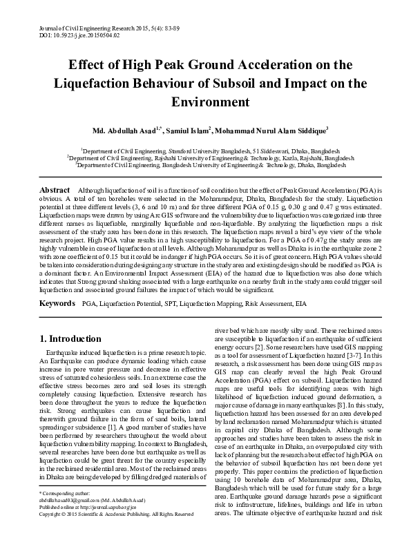 (PDF) Effect of High Peak Ground Acceleration on the Liquefaction ...