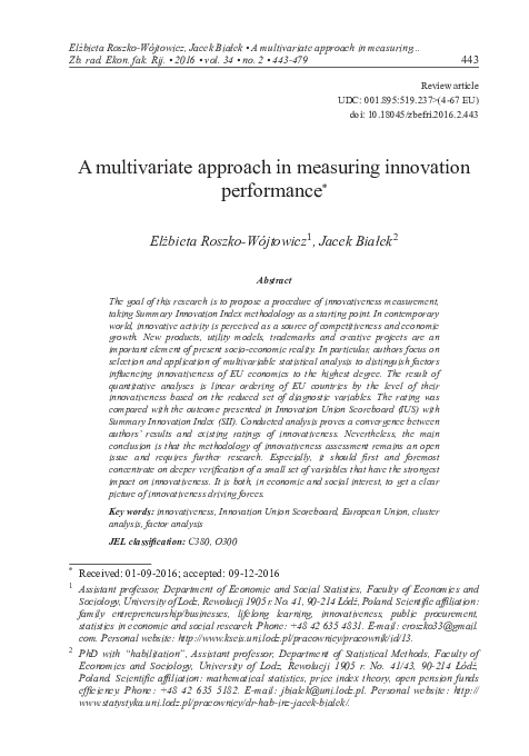 (PDF) A multivariate approach in measuring innovation performance
