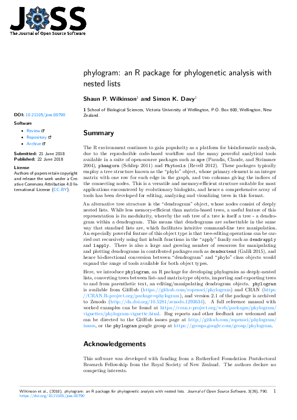 (PDF) phylogram: an R package for phylogenetic analysis with nested lists