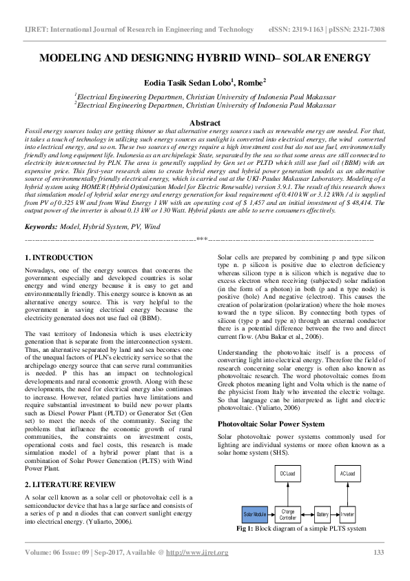 (PDF) Modeling and Designing Hybrid Wind– Solar Energy