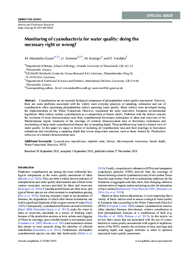 (PDF) Monitoring of cyanobacteria for water quality: doing the ...