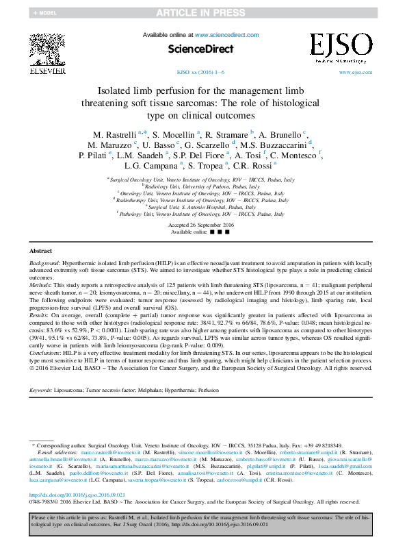 (PDF) Isolated limb perfusion for the management limb threatening soft ...
