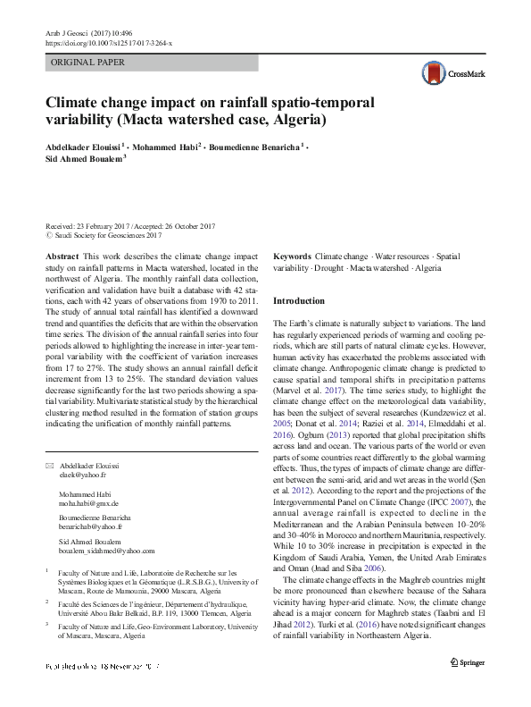 (PDF) Climate change impact on rainfall spatio-temporal variability ...