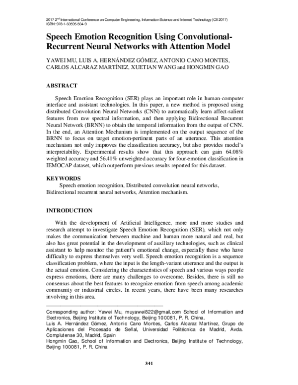 (PDF) Speech Emotion Recognition Using Convolutional- Recurrent Neural ...