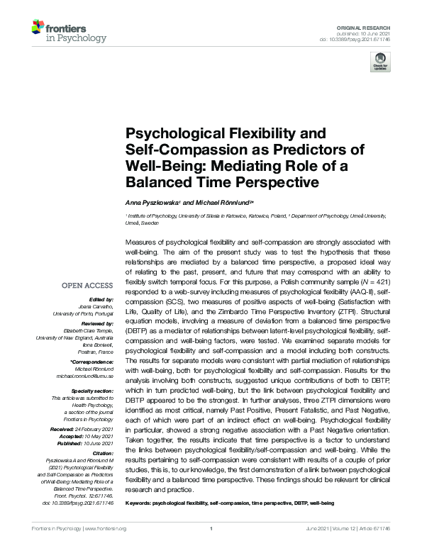 (PDF) Psychological Flexibility and Self-Compassion as Predictors of ...