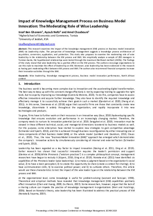 (PDF) Impact of knowledge management process on Business Model ...