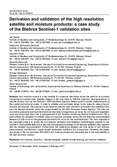 (PDF) Derivation and validation of the high resolution satellite soil ...