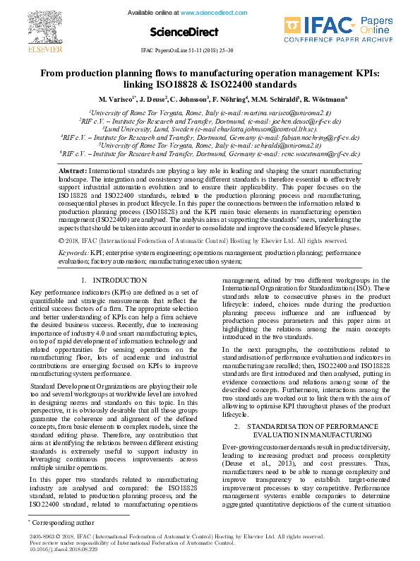 (PDF) From production planning flows to manufacturing operation ...