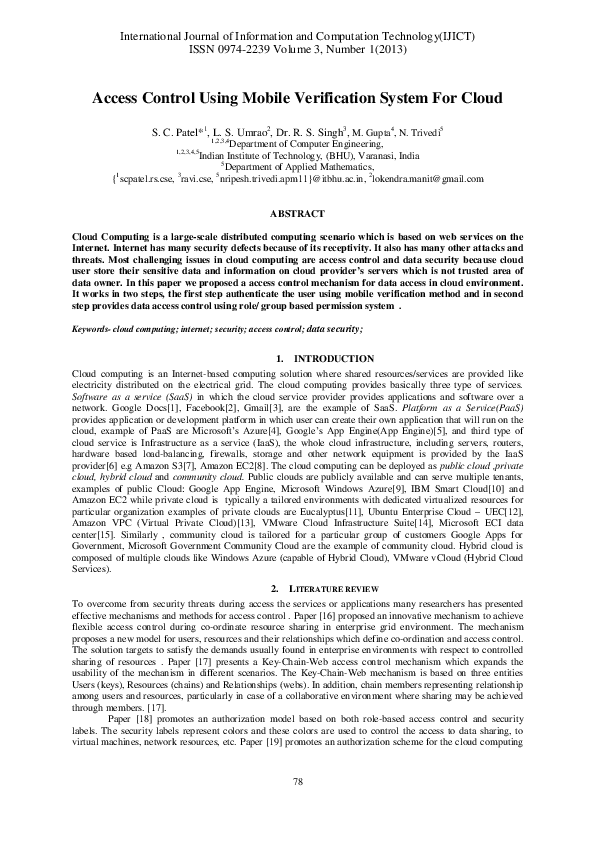 (PDF) Access Control Using Mobile Verification System For Cloud