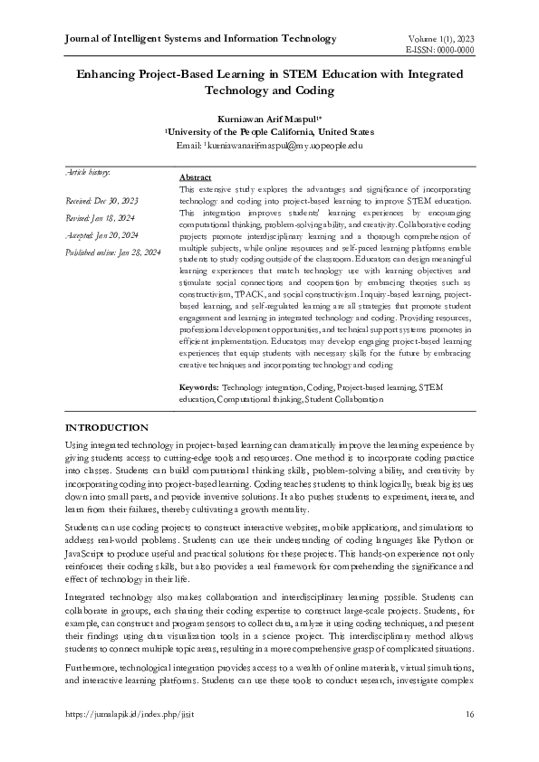 (PDF) Enhancing Project-Based Learning in STEM Education with ...