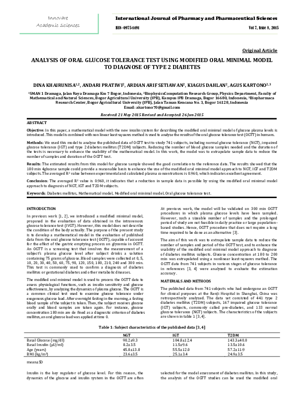 (PDF) ANALYSIS OF ORAL GLUCOSE TOLERANCE TEST USING MODIFIED ORAL ...
