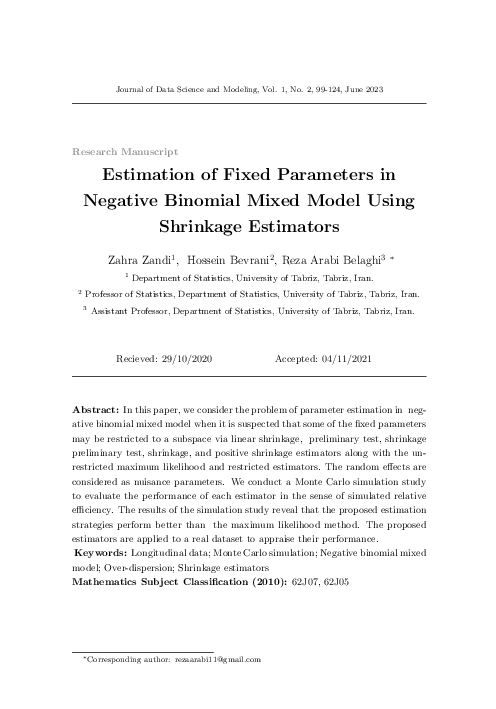 (PDF) Estimation of Fixed Parameters in Negative Binomial Mixed Model ...