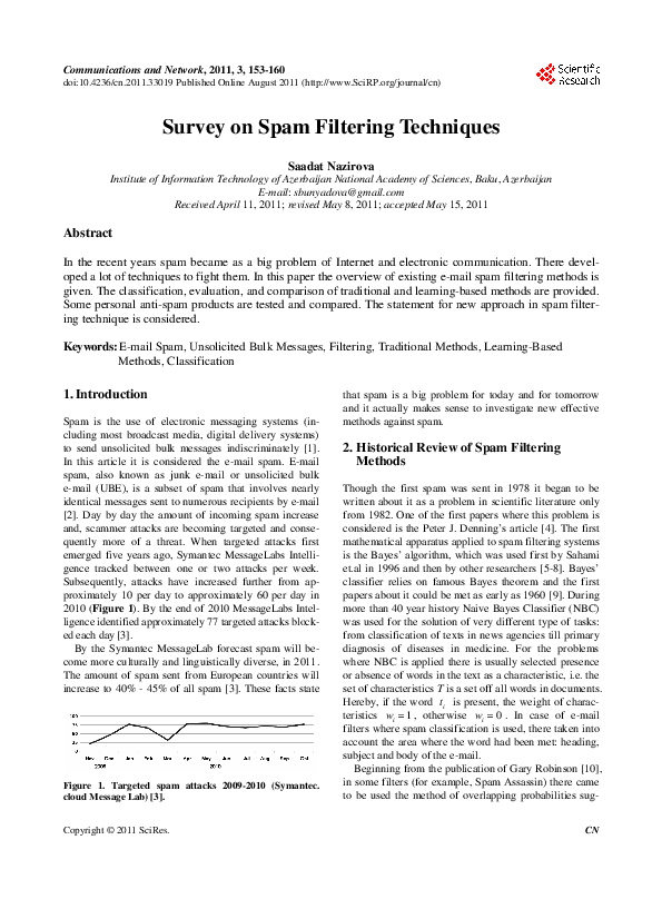 (PDF) Survey on Spam Filtering Techniques