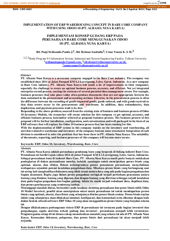 (PDF) Implementation Of Erp Warehousing Concept In Bare Core Company ...