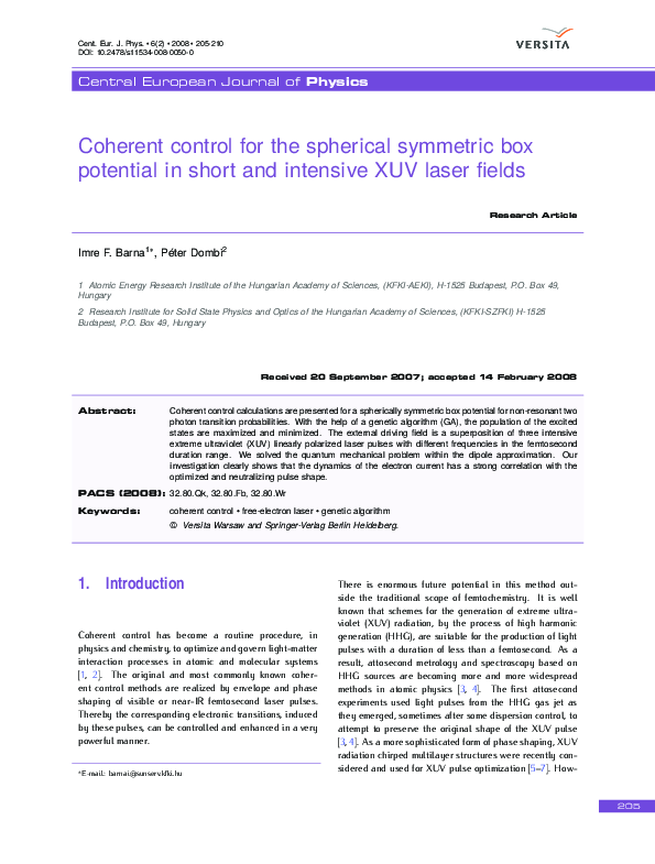 (PDF) Coherent control for the spherical symmetric box potential in ...