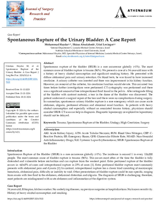 (PDF) Spontaneous Rupture of the Urinary Bladder: A Case Report