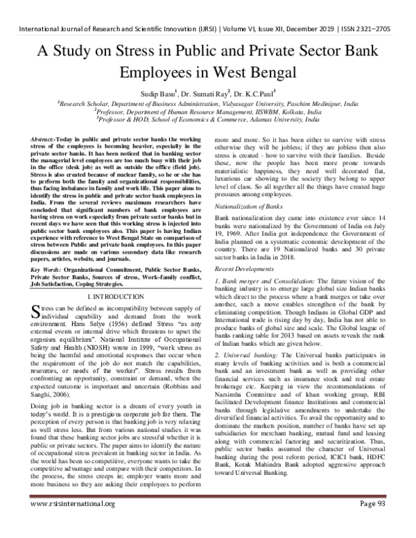 (PDF) A Study on Stress in Public and Private Sector Bank Employees in ...