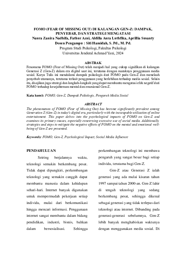 (PDF) FoMO (Fear of Missing Out)