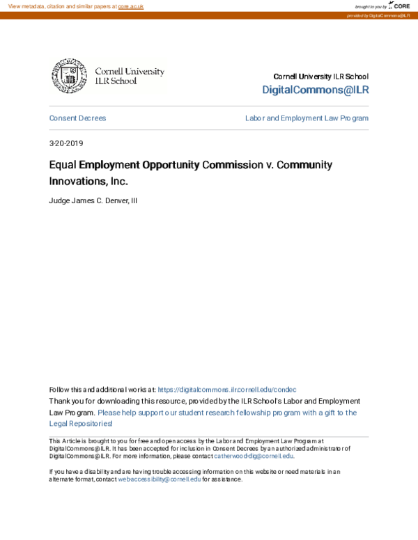 Equal Employment Opportunity Commission v. Community Innovations, Inc