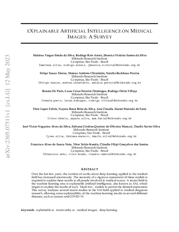 (PDF) eXplainable Artificial Intelligence on Medical Images: A Survey