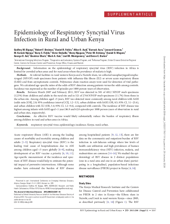 (PDF) Epidemiology of Respiratory Syncytial Virus Infection in Rural ...