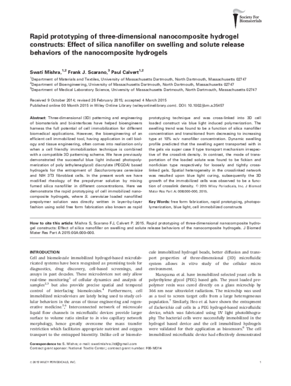 (PDF) Rapid prototyping of three-dimensional nanocomposite hydrogel ...