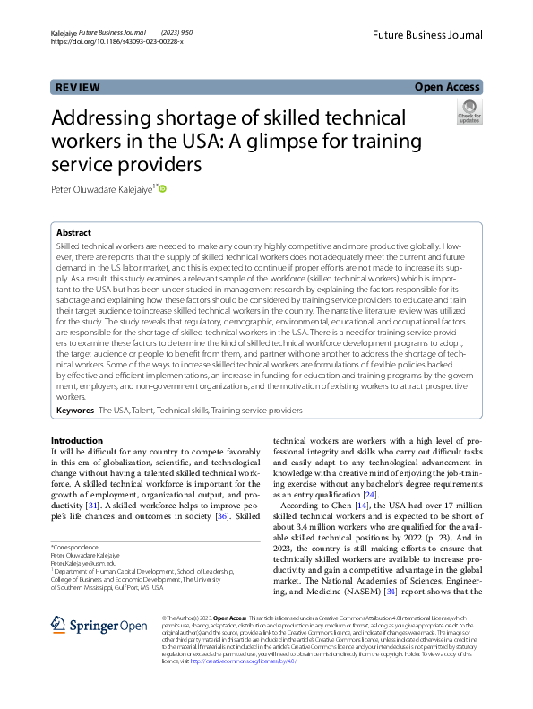 (PDF) Addressing shortage of skilled technical workers in the USA: A ...