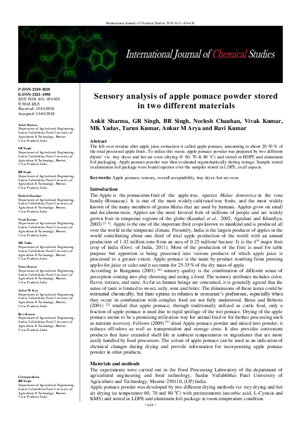 (PDF) Sensory analysis of apple pomace powder stored in two different ...