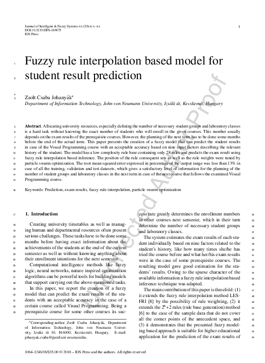 (PDF) Fuzzy rule interpolation based model for student result prediction
