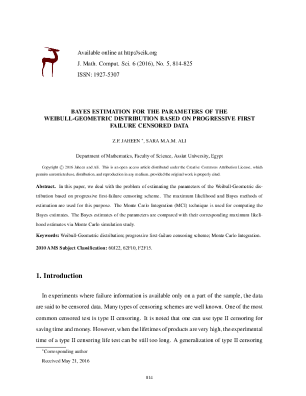 (PDF) Bayes estimation for the parameters of the Weibull-Geometric ...