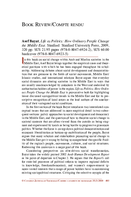 (PDF) Asef Bayat, Life as Politics: How Ordinary People Change the ...